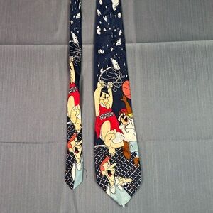 Vintage 94 Cartoon Network Silk Tie– Hanna-Barbera Basketball Print| Flintstones